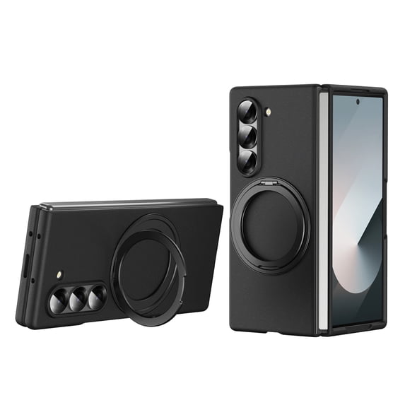 For Samsung Galaxy Z Fold 5 Case with Screen Protector, Grip Ring Kickstand Shockproof Hard PC Back Cover Anti-Scratch Bumper Drop Protection Slim Fit Phone Case for Samsung Galaxy Z Fold 5, Black