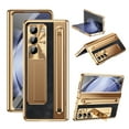 thumbnail image 1 of for Samsung Galaxy Z Fold 5 Case, with Stylus + Stylus Holder + Tempered Glass Screen Protector, All-Inclusive PU Leather Plating PC Hinge Protection Case for Samsung Galaxy Z Fold 5, Dark Gold+Black, 1 of 8