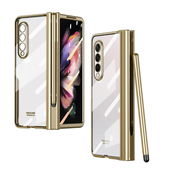 Samsung Galaxy Z Fold 5 Clear Case with Built-in Screen Protector Stylus Pen, Full Body Protective Shockproof Anti-Scratch Plating Slim Cover Case  Samsung Galaxy Z Fold5 -  Gold