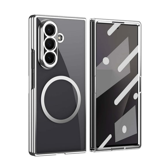 for Samsung Galaxy Z Fold 5, Clear Temepered Glass Front and Back, Electroplating Magnetic Anti-Scratch Anti-Fingerprint Glossy Thin Fit Phone Cover for Samsung Galaxy Z Fold 5, Silver