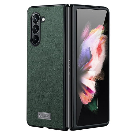 for Samsung Galaxy Z Fold 5 Leather Case Wireless Charging, Slim Luxury Classic PU Non-Slip Grip Rugged Bumper Shockproof Protective Cover Men Women Phone Cases for Samsung Galaxy Z Fold 5,Green