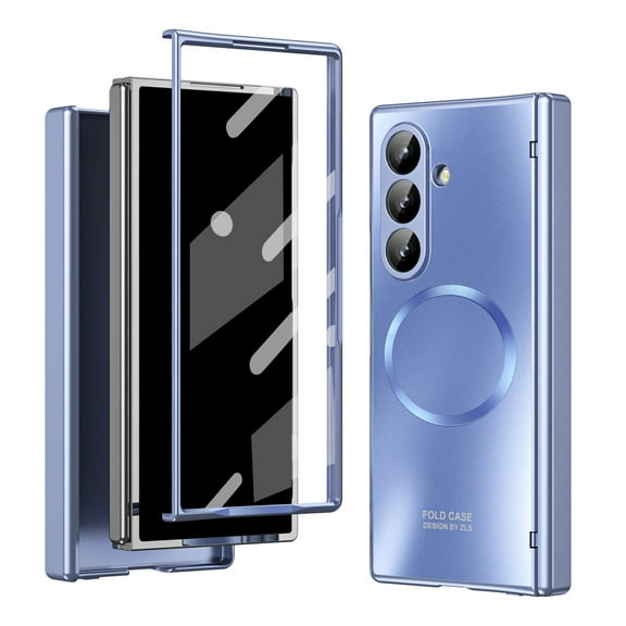For Samsung Galaxy Z Fold 5 Magnetic Phone Case,Compatible with Mag-Safe,Built-in Screen Protector,Hinge Protector,Glossy Anti-Scratch Shockproof Protection Rugged Slim Phone Case,Blue