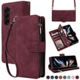 thumbnail image 1 of for Samsung Galaxy Z Fold 5 Multifunctional Case Wallet with Card Slots, Premium Soft PU Leather Zipper Folio Flip with Crossbody Strap Kickstand Zipper Cover for Samsung Galaxy Z Fold 5, Winered, 1 of 6