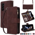 thumbnail image 1 of for Samsung Galaxy Z Fold 5 Multifunctional Case Wallet with Card Slots, Premium Soft PU Leather Zipper Folio Flip with Crossbody Strap Kickstand Zipper Phone Cover for Samsung Galaxy Z Fold 5, Coffee, 1 of 6