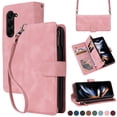 thumbnail image 1 of for Samsung Galaxy Z Fold 5 Multifunctional Case Wallet with Card Slots, Premium Soft PU Leather Zipper Folio Flip with Crossbody Strap Kickstand Zipper Phone Cover for Samsung Galaxy Z Fold 5, Pink, 1 of 6