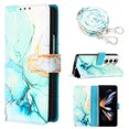 thumbnail image 1 of for Samsung Galaxy Z Fold 5 PU Leather Wallet case, Marble Pattern Credit Card Holder,Flip Folio Book Kickstand Cover Women Men with Long Strap for Samsung Galaxy Z Fold 5 5G, Green, 1 of 6