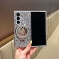 thumbnail image 1 of For Samsung Galaxy Z Fold 5 Phone Case,Luxury Cute Bling Sparkle Shiny Bling Glitter Diamond Back,With Make-up Mirror,Contractile Ring Kickstand,Shockproof Anti-Scratch Phone Case,Silver, 1 of 9