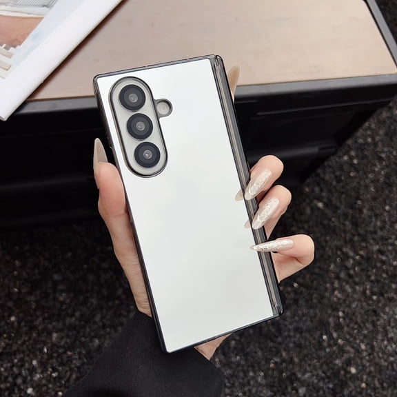 For Samsung Galaxy Z Fold 5 Phone Case,Mirror Back Design,With Hinge Protection,Without Front Cover,Ultra Slim Anti-Scratch Shockproof Rugged Durable Thin Fit Phone Case,Silver