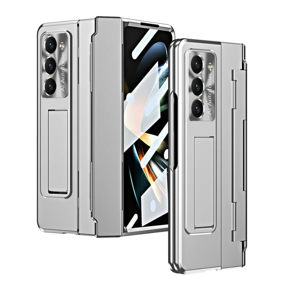 for Samsung Galaxy Z Fold 5 Rugged Case, All-Inclusive Magnetic Hinge Protection for Galaxy Z Fold 5 Case with Built-in Screen Protector & S Pen Holder & Hidden Kickstand, Silver