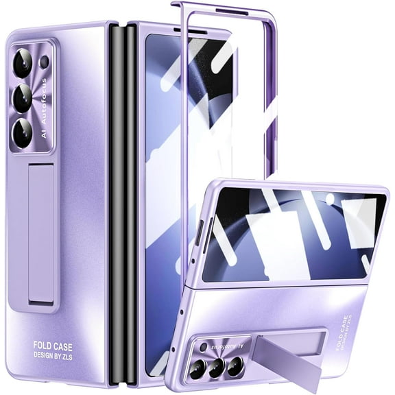 for Samsung Galaxy Z Fold 5 Slim Case with Screen Protector, All-Inclusive Slim PC Back Case Kickstand Camera Lens Protector Phone Case for Z Fold 5 2023 Purple