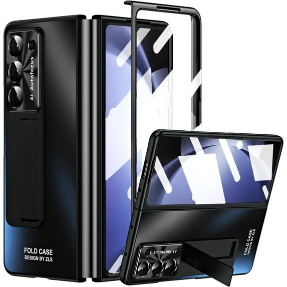 for Samsung Galaxy Z Fold 5 Slim Case with Screen Protector, All-Inclusive Slim PC Back Case Kickstand Camera Lens Protector Phone Case for Z Fold 5 2023 Black