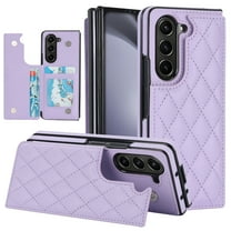for Samsung Galaxy Z Fold 5 Wallet Case with Credit Card Holder, Elegant Folding Premium PU Leather Magnetic Clasp Kickstand Protective Cover Women Girls for Samsung Galaxy Z Fold 5 - Purple