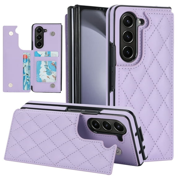 for Samsung Galaxy Z Fold 5 Wallet Case with Credit Card Holder, Elegant Folding Premium PU Leather Magnetic Clasp Kickstand Protective Cover Women Girls for Samsung Galaxy Z Fold 5 - Purple