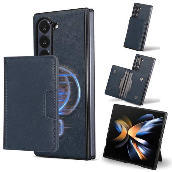 for Samsung Galaxy Z Fold 5 Wallet Case, Detachable PU Leather Purse Phone Cover with Flip Stand, Support Magnetic Charging, Shockproof Protective Case for Samsung Galaxy Z Fold 5, Blue