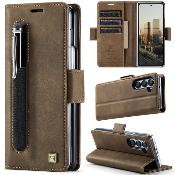 for Samsung Galaxy Z Fold 5 Wallet Case with RFID Blocking, Card Slots&Cash Pocket&Stylus Slot, Kickstand PU Leather Magnetic Closure Full Body Protective Flip Classic Dedign for Men Women,Coffee