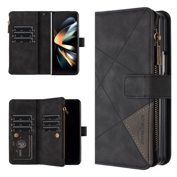 for Samsung Galaxy Z Fold 5 Wallet Case with Zipper Pocket and Credit Card Slots, Cash Holder, Premium PU Leather Magnetic Clasp Full Body Protection Cover for Samsung Galaxy Z Fold 5, Black