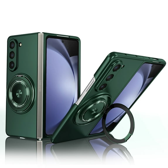 for Samsung Galaxy Z Fold 6 5G Folding Case, Magnetic 360 Rotating Ring Kickstand Frosted Hard PC Folding Case with Wireless Charging Compatibility for Samsung Galaxy Z Fold 6 5G, Darkgreen