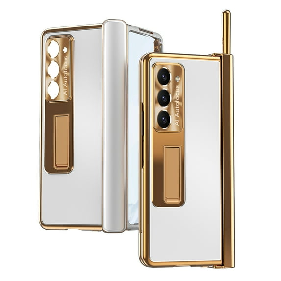 for Samsung Galaxy Z Fold 6, Aluminium Alloy Plating Double Magnetic Hinge Protection with S Pen Holder with Screen Protector Full Body Protection for Samsung Galaxy Z Fold 6 - Silver + Dark Gold