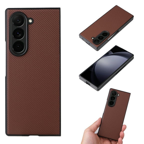 for Samsung Galaxy Z Fold 6 Carbon Fiber Case,Carbon Carbon Fiber Texture Leather Phone Cases for Samsung Z Fold 6 case Shell Aramid Fiber Super Light Phone Shell Have Strong Impact Resistance, Brown