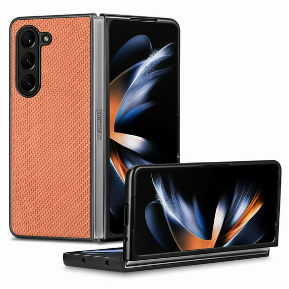for Samsung Galaxy Z Fold 6 Case, Carbon Fiber Leather Slim Protective Cover, Full Protection Strong Impact Resistance Smartphone Protection for Samsung Galaxy Z Fold 6 5G, Brown