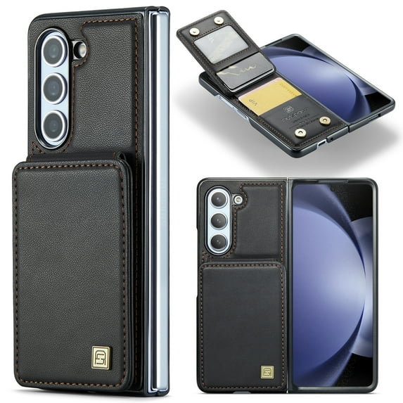 for Samsung Galaxy Z Fold 6 Case with Card Holder, for Samsung Z Fold 6 Wallet Case with RFID Blocking, Magnetic Closure Back Card Holder Kickstand Premium PU Leather Durable Shockproof Case,Black