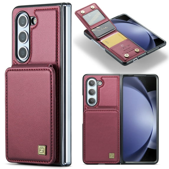 for Samsung Galaxy Z Fold 6 Case with Card Holder, for Samsung Z Fold 6 Wallet Case with RFID Blocking, Magnetic Closure Back Card Holder Kickstand Premium PU Leather Durable Shockproof Case,Red