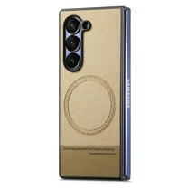 for Samsung Galaxy Z Fold 6 Case, Compatible with MagSafe, Denim PU Leather Ultra Slim Drop Protective Anti-Slip Stylish Lightweight Durable Phone Case Cover for Galaxy Z Fold 6, Khaki