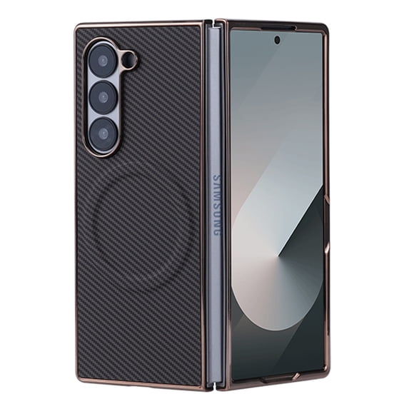 for Samsung Galaxy Z Fold 6 Case, Compatible with Magsafe, Carbon Fiber Texture Design, Built-in Microfiber Lining, Shockproof Lightweight Slim Phone Case for Samsung Galaxy Z Fold 6 - Titaniumgold