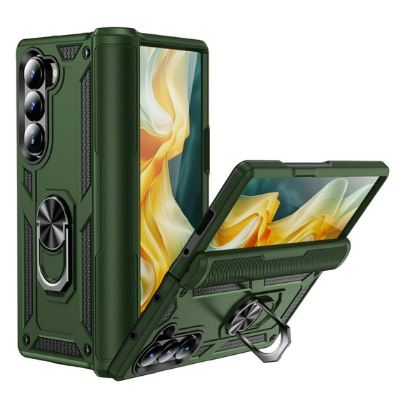 For Samsung Galaxy Z Fold 6 Case ,Heavy Duty Shockproof Body Phone Cover Built in Metal Rotated Magnetic Ring Holder Kickstand,Dropproof,Dustproof,Dual Layer Military-Grade Drop protection,Armygreen