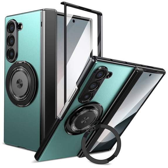 for Samsung Galaxy Z Fold 6 Case , Hinge Protection Case with Front Screen Protector 360°Ring Magnetic Kickstand Protective Shockproof Case for Samsung Galaxy Z Fold 6,Green