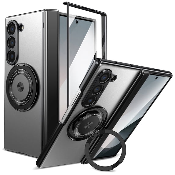 for Samsung Galaxy Z Fold 6 Case , Hinge Protection Case with Front Screen Protector 360°Ring Magnetic Kickstand Protective Shockproof Case for Samsung Galaxy Z Fold 6,Gray