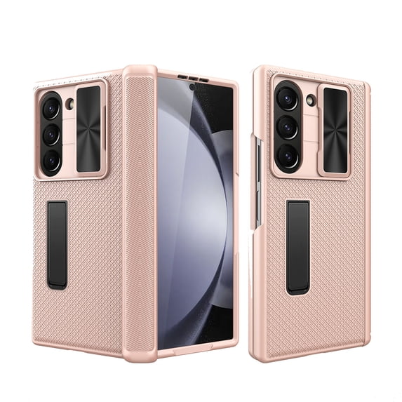 for Samsung Galaxy Z Fold 6 Case with Kickstand & Sliding Camera Cover & Hinge Protection & Built-in Screen Protector, Shockproof Rugged Protective Stand Case for Samsung Galaxy Z Fold 6, Gold