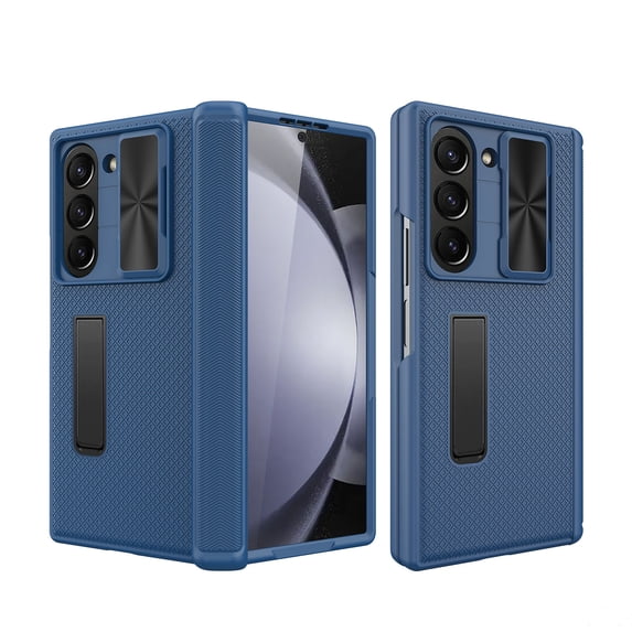 for Samsung Galaxy Z Fold 6 Case with Kickstand & Sliding Camera Cover & Hinge Protection & Built-in Screen Protector, Shockproof Rugged Protective Stand Case for Samsung Galaxy Z Fold 6, Blue