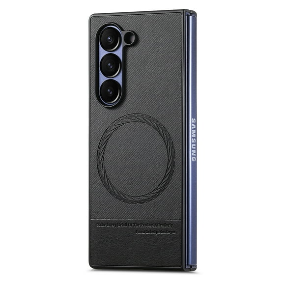 for Samsung Galaxy Z Fold 6 Case, PU Leather + PC Frame + Fabric, Ultra Slim Lightweight Protective Phone Cover, MagSafe Compatible, Supports Magnetic Car Mount, Drop Protective, Black