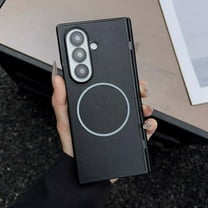 for Samsung Galaxy Z Fold 6 Case, PU Leather   PC Hybrid Protective Cover with Hinge Protection, Compatible with MagSafe, Shockproof Lightweight Ultra Slim Anti-Scratch Phone Case, Black