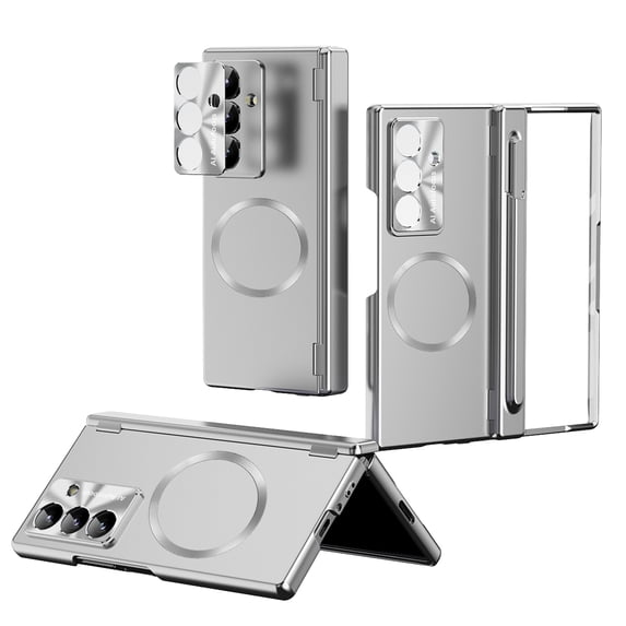 for Samsung Galaxy Z Fold 6 Case – Phone Case with Built-in Screen Protector & Pen Stylus, Dual-Hinge Protection: Magnetic Hinge + Pen Slot Hinge, Rugged Shockproof Phone Cover, Silver