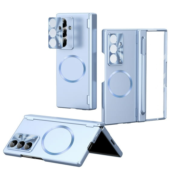 for Samsung Galaxy Z Fold 6 Case – Phone Case with Built-in Screen Protector & Pen Stylus, Dual-Hinge Protection: Magnetic Hinge + Pen Slot Hinge, Rugged Shockproof Phone Cover, Blue