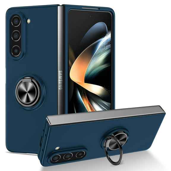 for Samsung Galaxy Z Fold 6 Case, Phone Case Samsung Z Fold 6 5G, Slim Kickstand with 360 Rotating Ring Holder Shockproof Protetive Girls Women PC Cover for Galaxy Z Fold 6, Darkblue