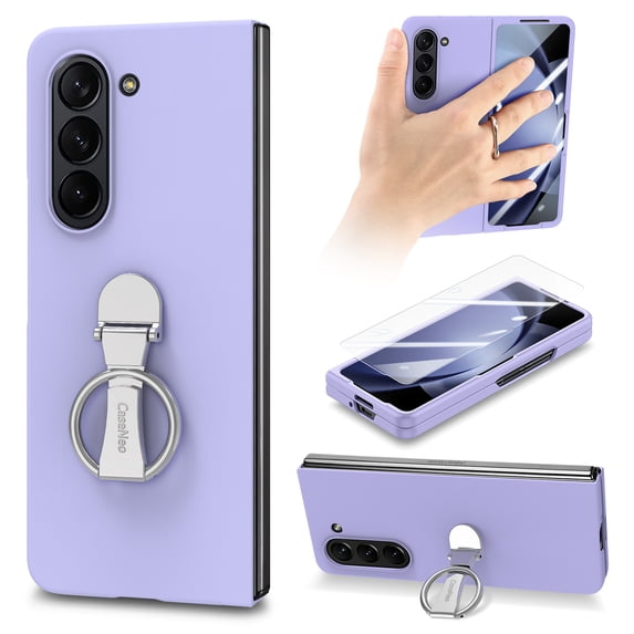 For Samsung Galaxy Z Fold 6 Case with Ring, Heavy Duty Full Body Frosted Hard PC Z Fold 6 Case, Shockproof Slim Phone Case Women Men Protective Cover for Samsung Galaxy Z Fold 6 5G, Purple