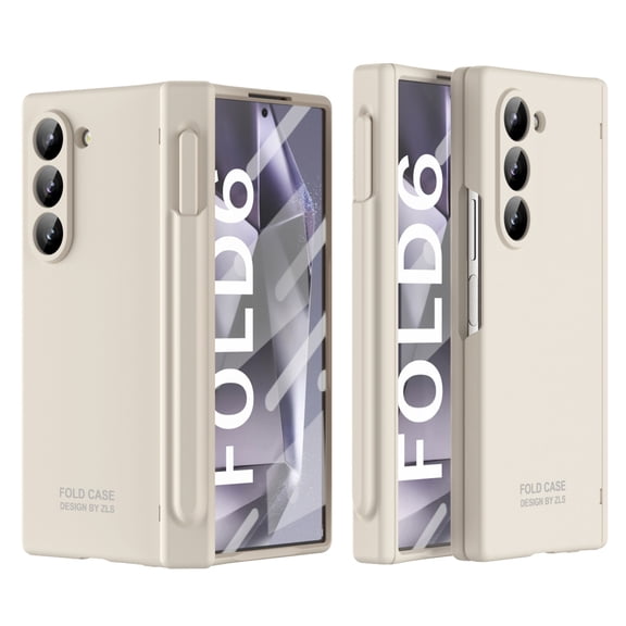 for Samsung Galaxy Z Fold 6 Case, with S Pen Holder & S Pen & Hinge Protection & Built-in Screen Protector Full Body Slim PC Protective Phone Case Cover for Samsung Galaxy Z Fold 6 - White