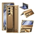 thumbnail image 1 of for Samsung Galaxy Z Fold 6 Case, with Stylus + Stylus Holder + Tempered Glass Screen Protector, All-Inclusive PU Leather Plating PC Hinge Protection Case for Samsung Galaxy Z Fold 6, Dark Gold+Brown, 1 of 8