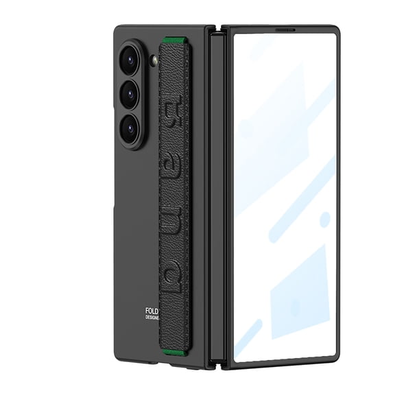 for Samsung Galaxy Z Fold 6 Case with Ultra-Thin Wristband, Elastic Wrist Strap Rugged Shockproof Slim Cover with Screen Protector, Support Wireless Charging, Protective Cover, Black
