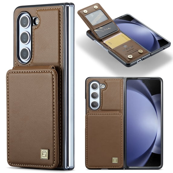 for Samsung Galaxy Z Fold 6 Case Wallet, Magnetic Closure 360 Shockproof Protection Drop Absorption Heavy Duty PU Leather Phone Cover with Card Holder Kickstand for Samsung Galaxy Z Fold 6, Brown