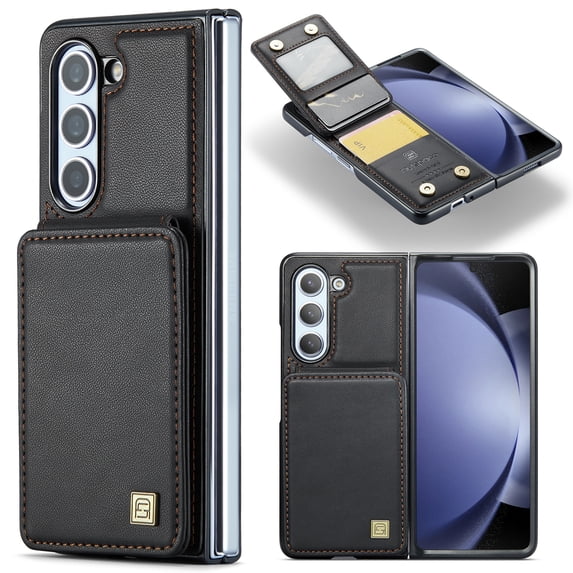 for Samsung Galaxy Z Fold 6 Case Wallet, Magnetic Closure 360 Shockproof Protection Drop Absorption Heavy Duty PU Leather Phone Cover with Card Holder Kickstand for Samsung Galaxy Z Fold 6, Black