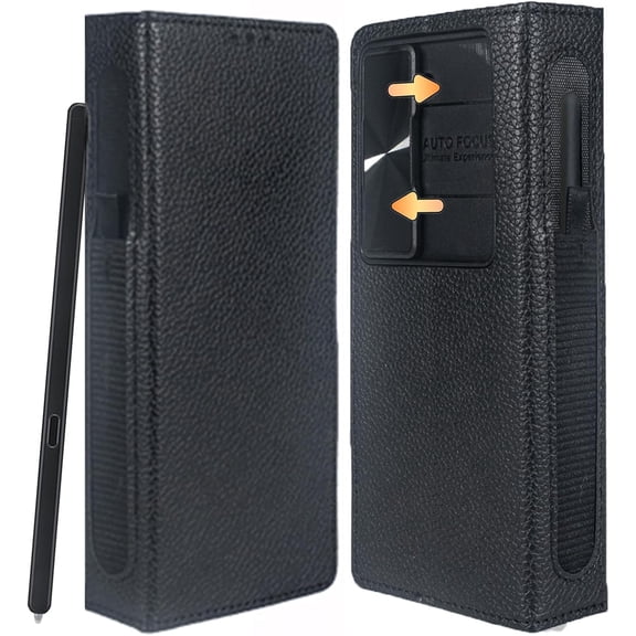 for Samsung Galaxy Z Fold 6 Case Wallet with S Pen Holder & Camera Cover & Card Holder, Z Fold 6 Luxury Leather Wallet Folio Cover RFID Blocking Hinge Protection Kickstand Function (Black)