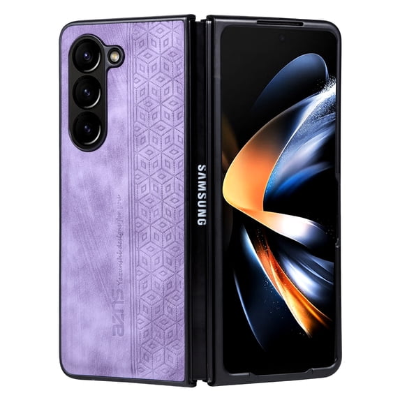for Samsung Galaxy Z Fold 6 Embossed PU Leather TPU Case, Ultra Slim Classic Drop Protective Lightweight Phone Cover for Samsung Galaxy Z Fold 6, Purple