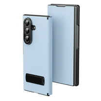 For Samsung Galaxy Z Fold 6 Flip Phone Case,With Contractile Kickstand,Magnetic Flip Closure Cover,PU Leather  PC Shockproof Ultra Slim Anti-Scratch Durable Phone Case Cover,Lightblue