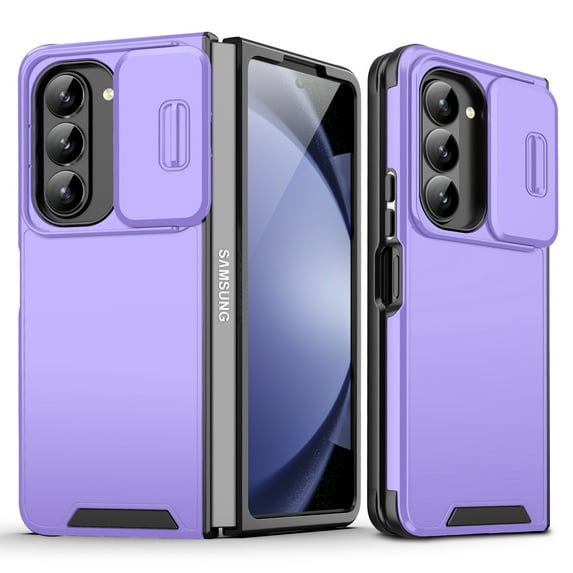 for Samsung Galaxy Z Fold 6 Heavy Duty Case with Camera Sliding Cover, Support Wireless Charging Hybrid TPU & PC Smoothly Anti-Fingerprint Slim Case Compatible with Samsung Galaxy Z Fold 6, Purple