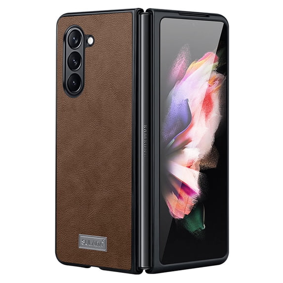 for Samsung Galaxy Z Fold 6 Leather Case Wireless Charging, Slim Luxury Classic PU Non-Slip Grip Rugged Bumper Shockproof Protective Cover Men Women Phone Cases for Samsung Galaxy Z Fold 6,Brown