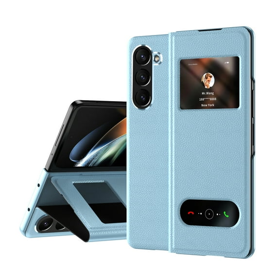 for Samsung Galaxy Z Fold 6 Maghetic Flip Folding Stand Case with Window View High Classy Luxurious Business Leather, Full Body Protective Slim Cover For Samsung Galaxy Z Fold 6,Skyblue